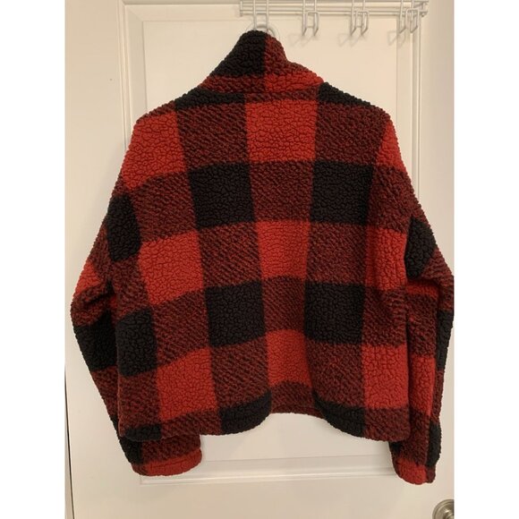 Thread + Supply Buffalo Plaid Fleece 1/4 Zip Red Sherpa Jacket Medium - Picture 2 of 6